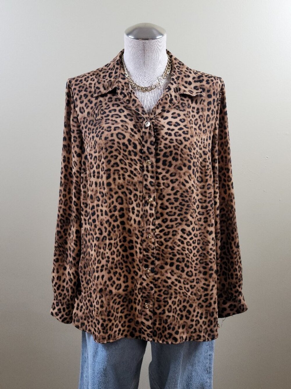 Charter Club Long Sleeve Button Down Shirt  - Leopard Print M | Animal Print
